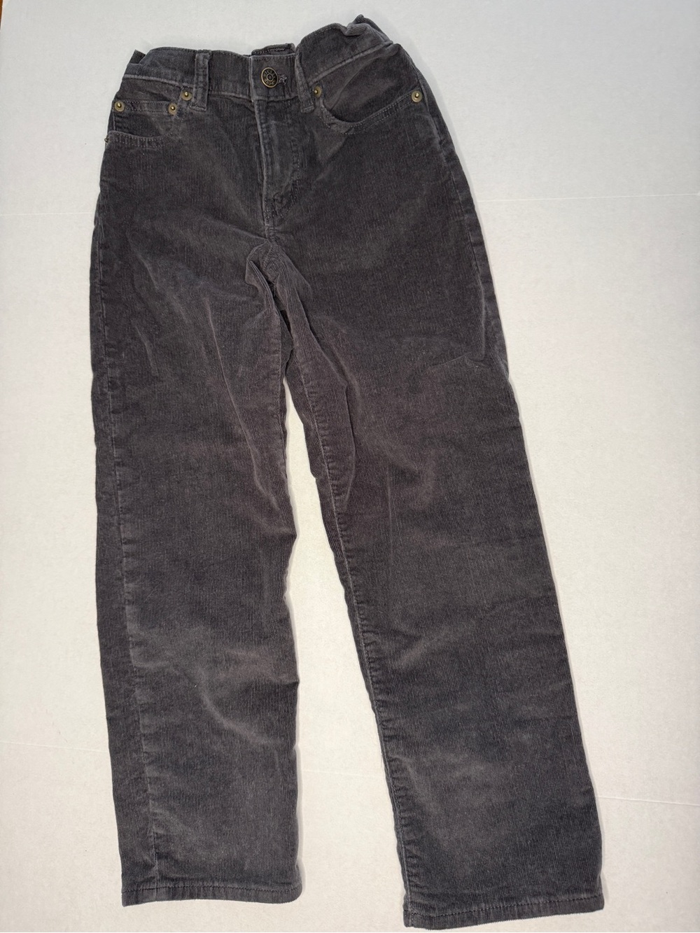 Boys Crewcuts straight leg grey corduroy pants, adjustable waist, size 8